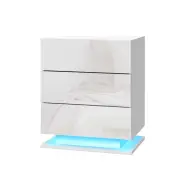 NNEDSZBedside Tables Side Table RGB LED Lamp 3 Drawers Nightstand Gloss White