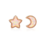 Sterling Silver Opal Star & Moon Hypoallergenic Stud Earrings