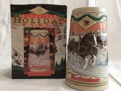 Budweiser Holiday Stein American Homestead Clydesdales Anheuser Busch Ceramic