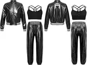 [iiniim] Girls Jazz Street Dancewear Modern Dance Outfits Jacket Tops Jogger Pants Set Gymnastic Workout