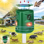 Solar Animal Repeller,360° Ultrasonic Animal Repellent Outdoor,Cat Repellent with Motion Sensor & Flashing Light,Dog Repeller,Deer Repeller for Repelling Squirrel,Dog,Raccoon,Rabbit