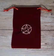 Tarot Oracle Cards Storage Bag Velvet Pentagram Pentacle Drawstring Red