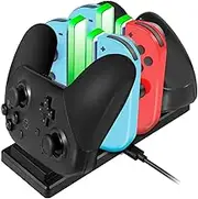 6 in 1 Switch Controller Charging Station Pro Controller Charger with 4 Slots for Joy-Con and Type-C USB Port for Switch Console/Pro Controller/Type-C Devices Dock
