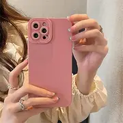 Earth Tones Color Soft Silicone Phone Case for iPhone 14 13 12 11 Pro Max 7 8 Plus SE 2 X XR XS Max Camera Lens Protection Cover,Pink,for iPhone 14 Plus