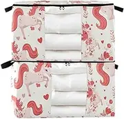 Amooorous Unicorns Vintage Valentine Peach 60/95 L zippered under bed shoe storage with Reinforced Handles, clear window organizer under bed for King Comforter Bedding Pillow Sheet