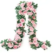 2 Pack (16FT) Artificial Rose Vine Flowers Plants Fake Flower Vine for Pink