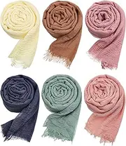 [Geyoga] 6 Pcs Women Scarf Shawl Hijab Scarfs Cotton Blend Crinkle Scarf Wrap Head Scarf for Seasons