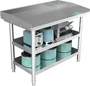 Kitchen Bench Commercial Stainless Steel Preparation Table with Protective Baffle ， Sturdy Metal Countertop with Adjustable Feet ，for Restaurant Kitchen Bar Garage(100 * 50 * 80cm)