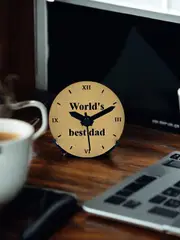 Small Gold Quartz Desk Clock - "World's Best Dad" - Ideal for Fathers Day