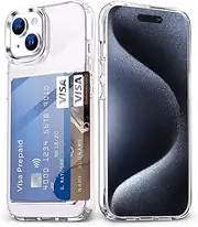 ELEPIK for iPhone 15 Case with Card Holder, [Up to 2 Cards] [Anti-Yellow] [Military Grade Protection] Shockproof Slim Phone Protection Clear Case for iPhone 15, Clear