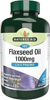 Natures Aid Flaxseed Oil, 1000 mg, 180 Softgel Capsules (Cold Pressed Flaxseed Oil, Omega 3, 6 and 9 for the Maintenance of Normal Cholesterol Levels, Made in the UK, Vegan Society Approved)