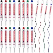 16Pcs Deep Hole Marker Pens,BetterJonny 20mm Long Head Deep Hole Marker Carpenters Pen,Hole Marker Tool for Architect Carpenter Permanent Marking of Hard to Reach Areas 4 Color(Black Blue Red Green)
