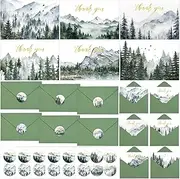 Kavoc 36 Pack Watercolor Forest Thank You Cards Bulk Mountains Landscape Foil Greeting Note Cards with Envelopes Stickers Blank Note Cards for Birthday Baby Shower Wedding Bridal Shower, 4 x 6 Inch