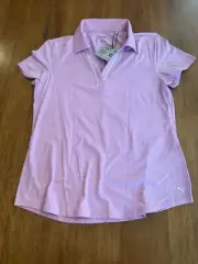 Womens Puma Cloudspun Piped Short Sleeve Polo Golf Shirt, Pink Icing, NWT, S
