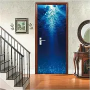 Door Stickers 3D Seaside Sunset Door Sticker Ocean Scenery Decal Removable Natural Sea Landscape Mural Poster Wallpaper Home Bedroom Deco(T,85x215cm)