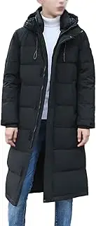 [YBYRLHH] Men's Down Jacket Puffer Parka with Hood Long Loose Warm Long Sleeve Stand Collar Full Zip Comfy Outwear Coat(Color:Black,Size:XL)