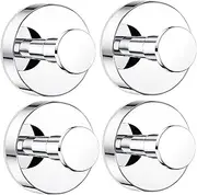 4Pcs Suction Cup Hooks for Shower, No-Drill Bathroom Hooks for Towels, Robes, Loofah Mountable on Bathroom Walls, Kitchen, Glass, Mirrors,Tile,Smooth Non-Porous Surfaces,Waterproof & Rustproof,Chrome