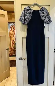 Aidan Mattox Beaded Caplet Crepe Gown Midnight Blue NWT sz 6 $440
