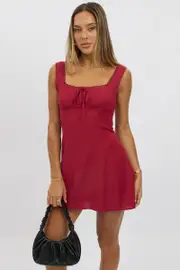 Red Mini Dress Gathered Bust - Size 16XL, Women's Skater Dress