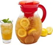 Primula The Big Iced Tea Maker Tritan Plastic Infusion Beverage Pitcher with Leak Proof, Airtight Lid, Fine Mesh Resuable Filter, Manufactured Without PFOA, Dishwasher Safe, 1-Gallon, Red