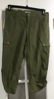 Woolrich Hiking Capri Cargo Pants Womens 6 Army Green Ruched Legs Crop NEW
