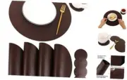 Embossed PU Leather Placemats, Waterproof Coffee Set of 6 D Dark Brown