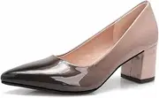 [qibusleen] Slip On Patent Leather Low Block Pumps for Women Comfortable 2.36 Inch Court Shoes Women's Closed Pointy Toe Chunky Heels Two Tone Work Dress Pump Shoes