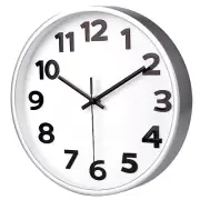 Silver Wall Clock 10" Modern - Battery Operated Quality Quartz Non-ticking Si...