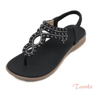 【Taroko】水鑽交錯夾腳彈性小坡跟涼鞋(2色可選)