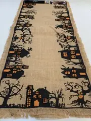 Cynthia Rowley Halloween Rustic Jute Burlap Table Runner 90” NWT