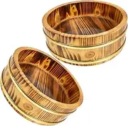 BEBEMOKO Wooden Sushi Rice Mixing Tub Japanese Rice Bowl Sushi Bucket for Outdoor Camping Kitchen Storage 24cm Carbonization