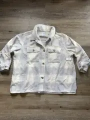 Old Navy Women Size 3XL Shacket Gray White Plaid Flannel Jacket Wool Blend NWT