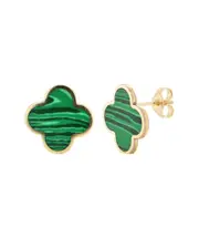 14K Italian Gold Malachite Clover Studs