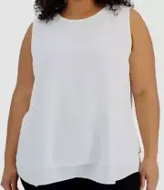 $89 Anne Klein Women's White Sleeveless Chiffon-Overlay Blouse Top Plus Size 0X