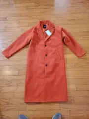NWT Boohoo Womens Coat Wool Look Wrap Duster Orange Size M