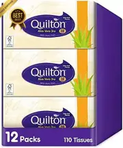 Quilton 3 Ply Aloe Vera Facial Tissues 12 Boxes, 110 Sheets Each