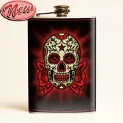 Sugar Skull Flask Day Of The Dead Tattoo Punk Rockabilly Liquor Beer Alcohol Emo