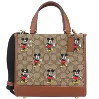 在飛比找Yahoo奇摩購物中心優惠-COACH 緹花布迪士尼米老鼠皮邊兩用小型手提包