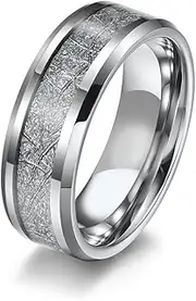 [FLYYQMIAO] 8mm Black/Silver Titanium Stainless Steel Rings Wedding Band Matte Comfort Fit for Men Women Silver Tungsten Bands Matte Finish Beveled Polished Edge Comfort Fit Engagement Ring for Him