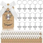 Sureio Set of 40 Angel Keychain with Thank You Favor Tags and White Bows Guest Return Gifts for Girls Baby Shower Baptism Favors, Wedding Bridal Party Multi-colored, Medium