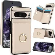[Boyobacase] for Googie Pixel 9 5G Case Wallet with Card Holder,for Googie Pixel 9 Pro 5G Flip Case 360°Rotation Ring Holder Kickstand Protective Phone Cover with 4 Card Slots and Cash Pocket-Beige