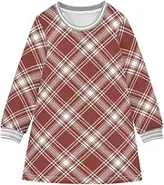 [Joisal] Periodic Table Crewneck Sweatshirts Long Sleeve Shift Dress Pullover Holiday Dresses for Girls Size 2-8, Menzies Tartan Red, 3 Years