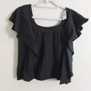 NWT American Eagle Gray Top Size S Ruffle Detail Peasant Boho Made In Italy