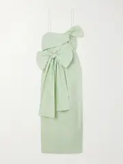 [Cecilie Bahnsen] Cecilie Bahnsen - Valentina One-shoulder Bow-detailed Cotton-poplin Dress - Green - UK 12 UK 12 Green