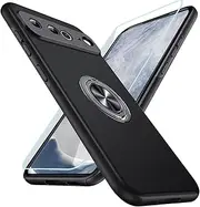 HAONANDE Kickstand Case for Google Pixel 7 Pro,Military Shockproof Bumper Tough Armour Protective Phone Cover with 360° Rotate Magnetic Ring Stand,1*Screen Protector,Black