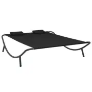 Outdoor Lounge Bed With 2 Pillows Black Fabric Garden Patio Chaise Longue Sunbed