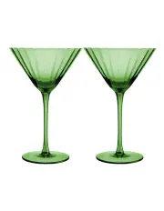[Maxwell & Williams] Wicked Pink Goes Good With Green Ribbed Martini Glass Elphaba Set of 2 Gift Boxed in Green