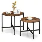 Round Coffee Table Set of 2 55cm & 65cm Nesting Coffee Tables Circle End Table