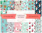 Pattern Vinyl HTV, Christmas Blue Vinyl for Cricut Cutting Machine