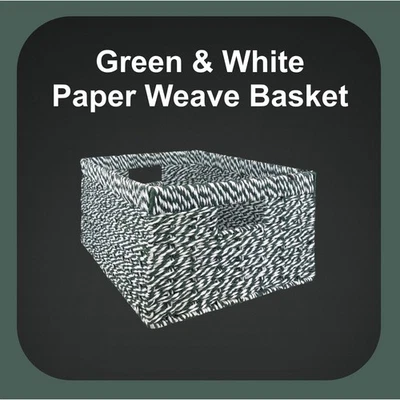 Dark Green & White Rectangular Paper Weave Basket 12x7.5x5